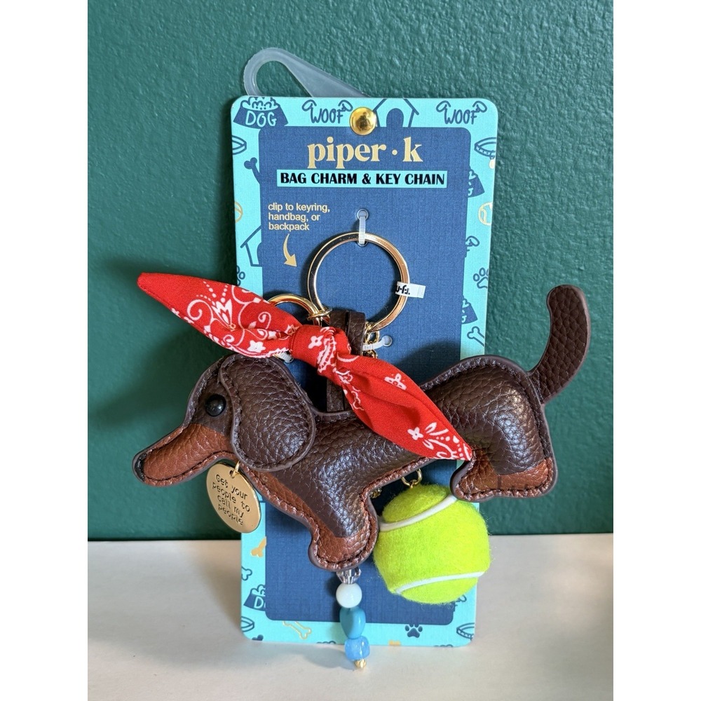 Piper K Dachshund Bag Charm Key Chain Bling Tennis Ball/Bone/Dog Tag/Bandana NEW